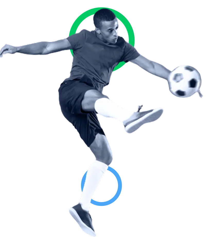 Footballer striking a volley, playing for more with ScoutMate